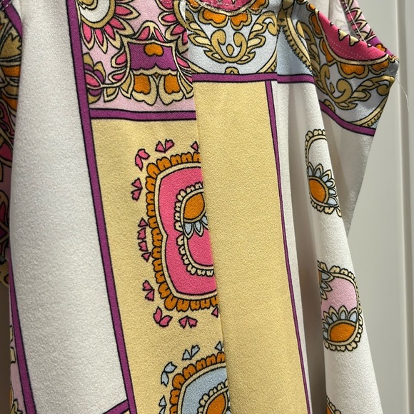 VENUS Funky Pink and Yellow Faux Wrap Asymmetrical Mini Print Sundress Size M - Picture 8 of 15